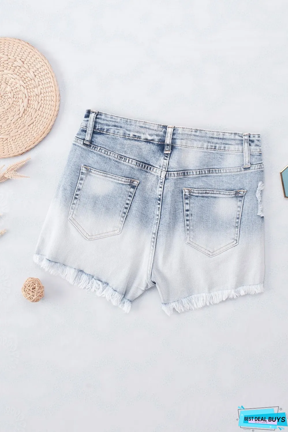 Bleached Wash Distressed Denim Shorts
