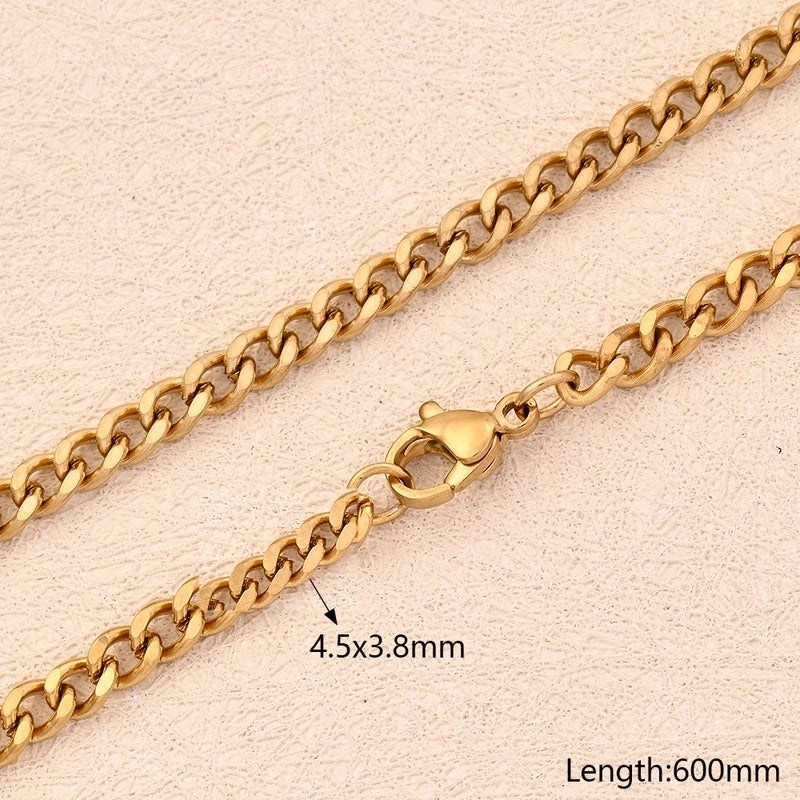 1 Strand/Package 304 Stainless Steel 18K Gold Plated Cuban Link Chain Polished 450mm 600mm Jewelry Accessories