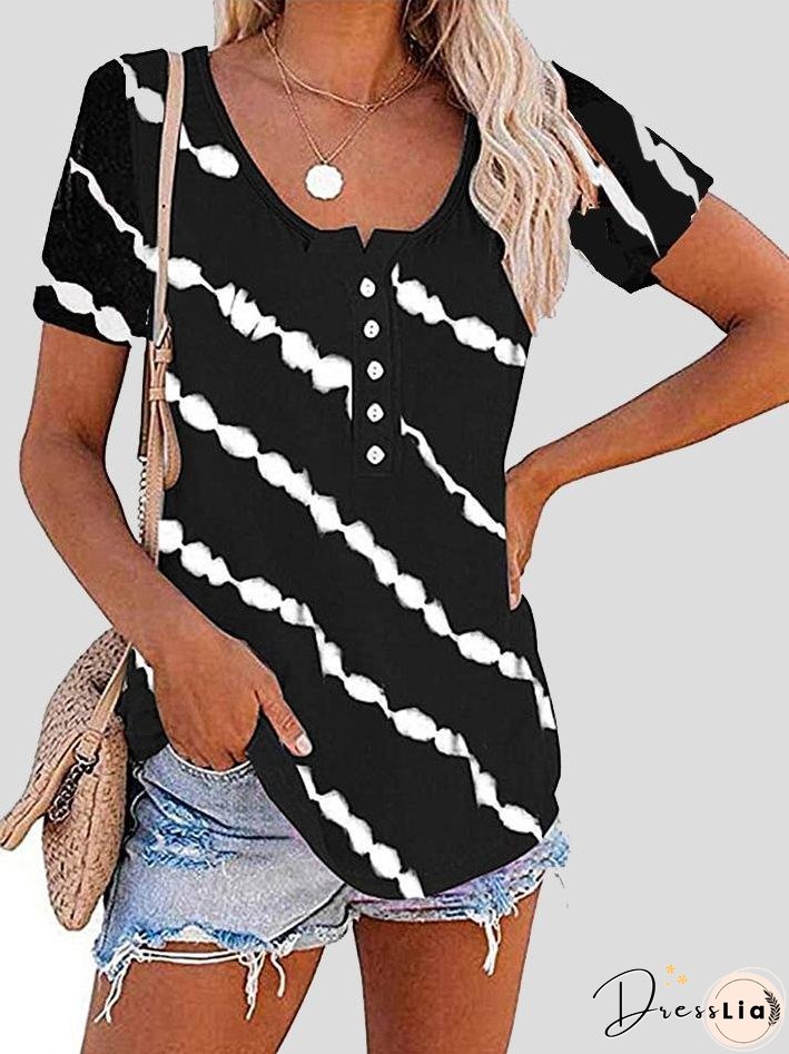 Casual Striped Short-sleeved T-shirt for Women