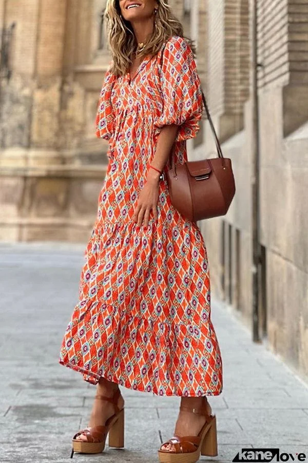 Fabulous Time Puff Sleeve Tiered Midi Dress