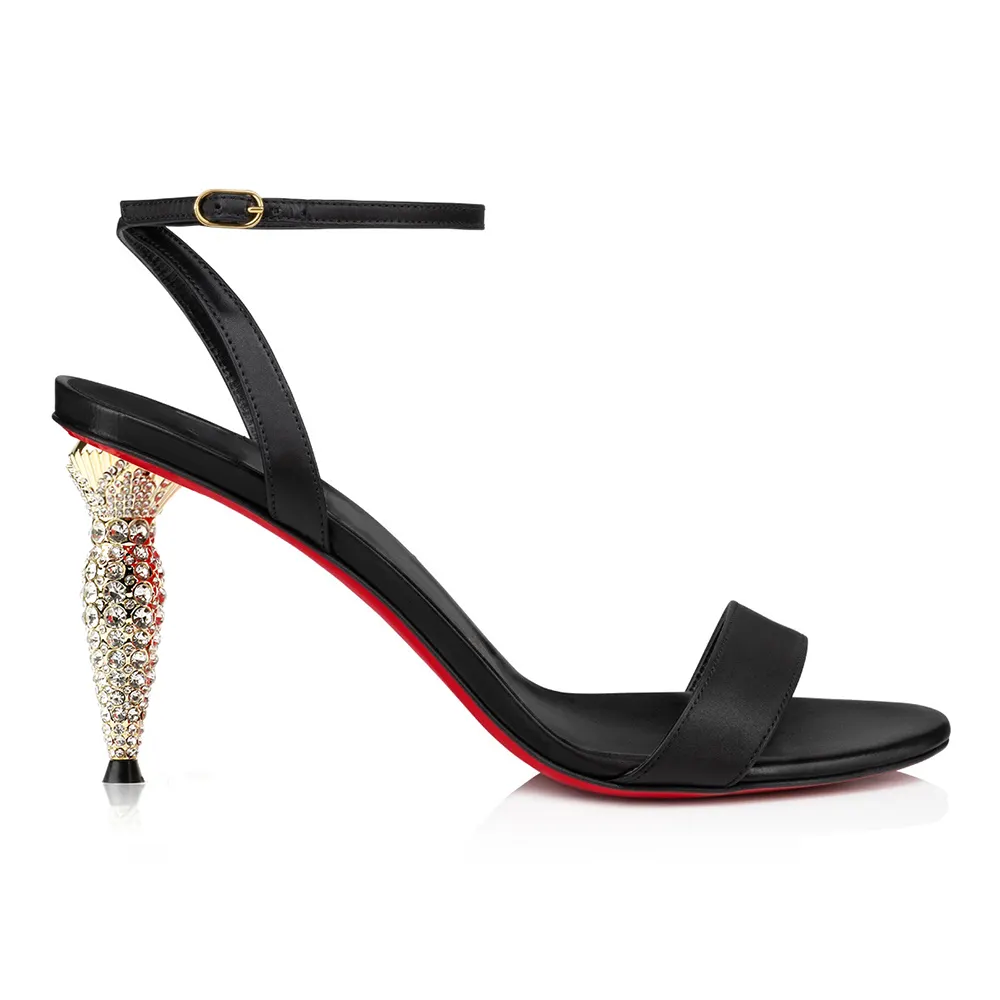 100mm Round Open Toe Ankle Strap High Heel Sandals Diamond Lipstick Tube Red Bottom Sandals-vocosishoes