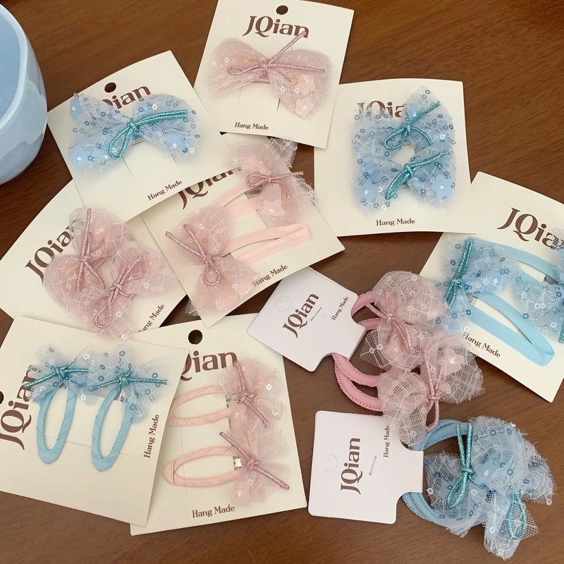 Women’s Cute Sweet Korean Style Bow Knot Gauze Sequins Handmade Lace Hair Clip Hair Tie