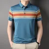 New striped cotton lapel polo shirt