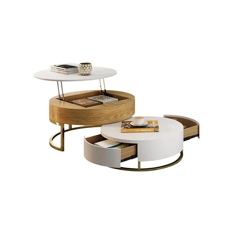 Modern Round Lift Top Wood Coffee Table, Circular Coffee Table With Drawers