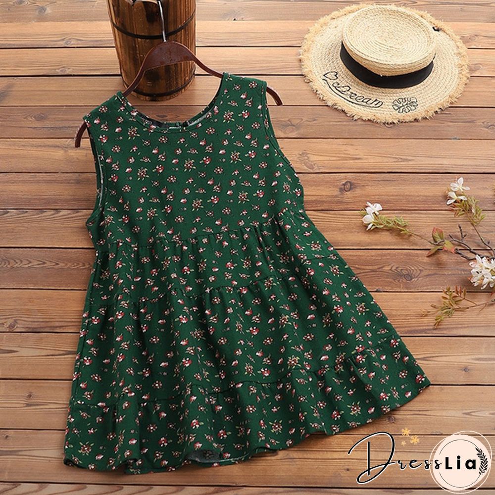 ZANZEA Women Summer Cotton Tank Tops Vintage Floral Print Sleeveless Blouse