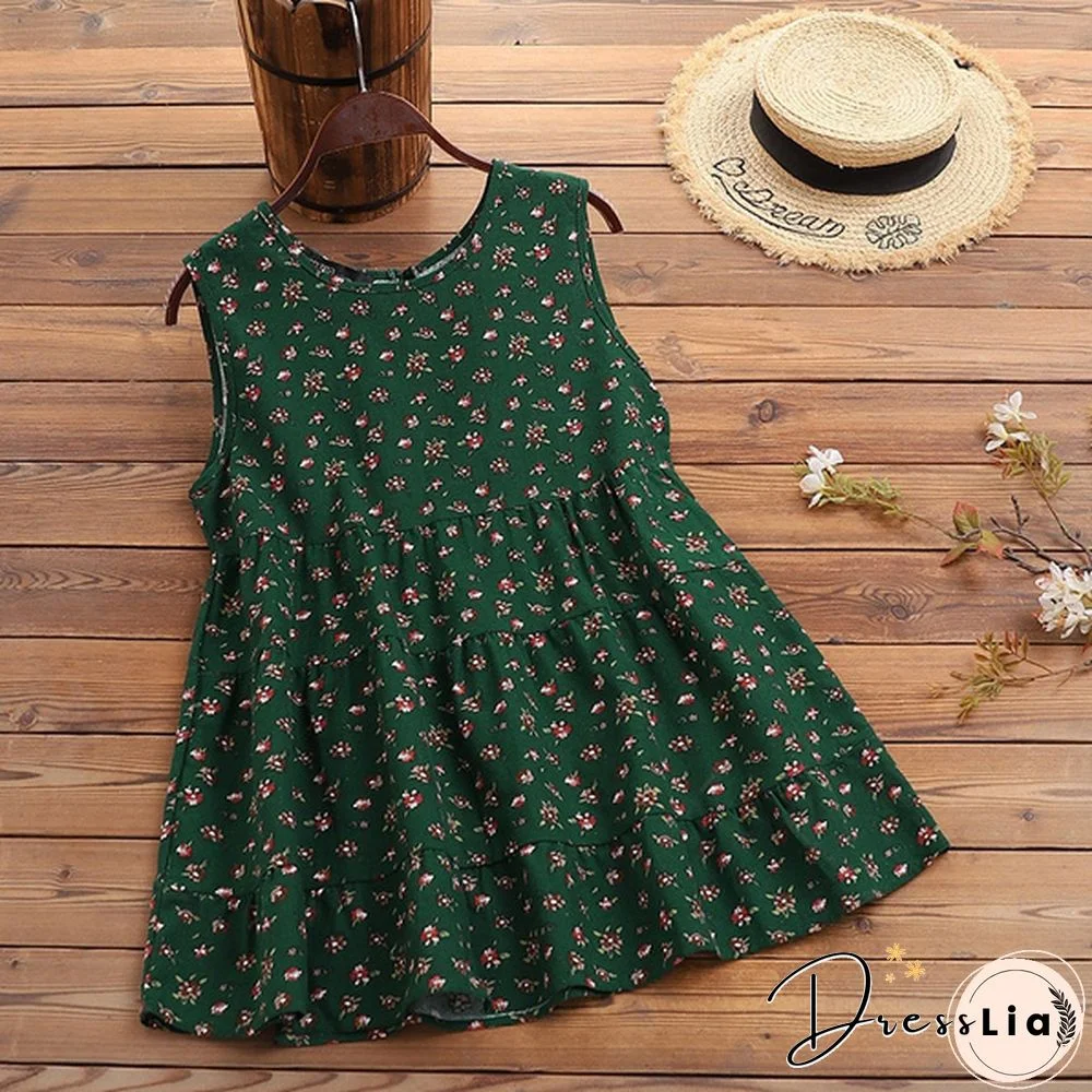 ZANZEA Women Summer Cotton Tank Tops Vintage Floral Print Sleeveless Blouse