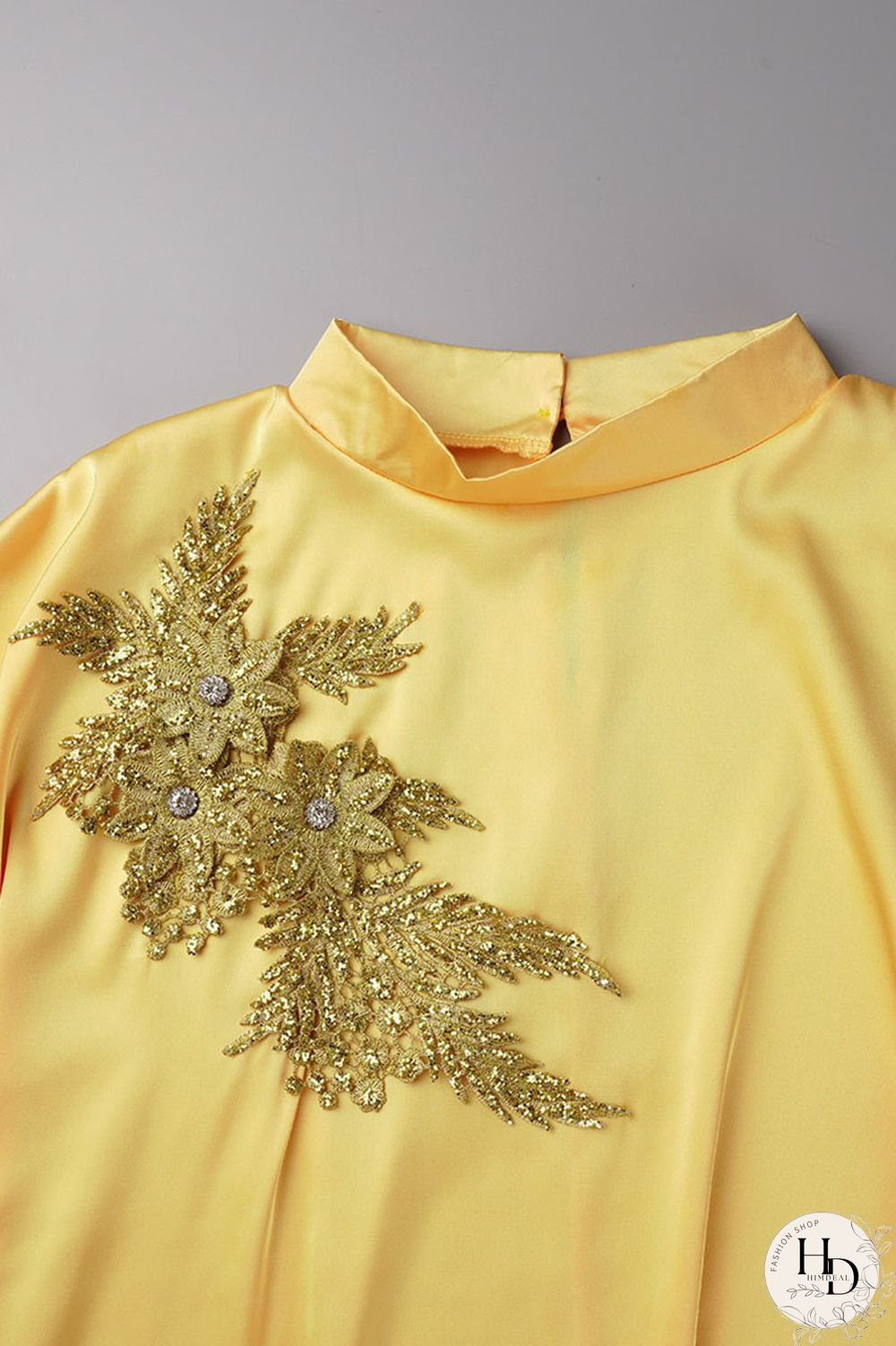 Yellow Casual Daily Solid Appliques Beading O Neck Long Dress Dresses