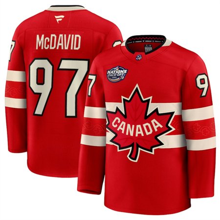 Youth Canada #97 Connor McDavid Red 2025 4 Nations Face-Off Premium Stitched Jersey
