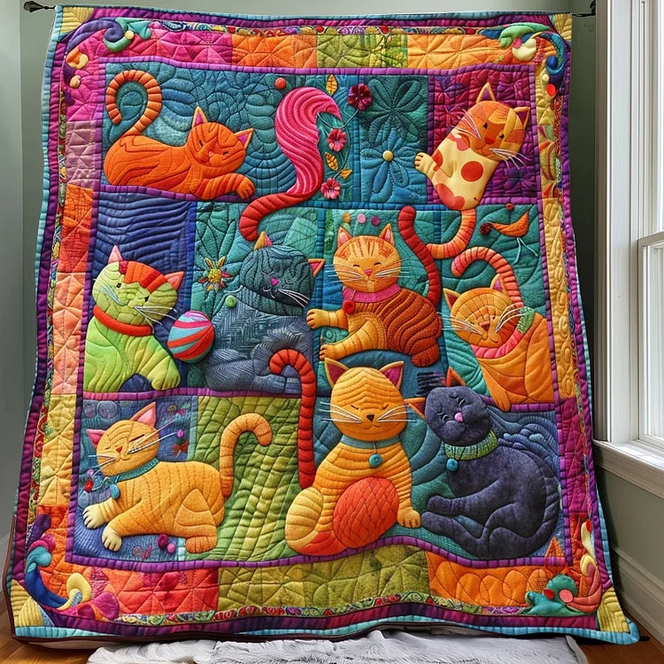Cute Cats And Colorful Yarns Blanket- D201 - Premium Blanket The Cold Blanket