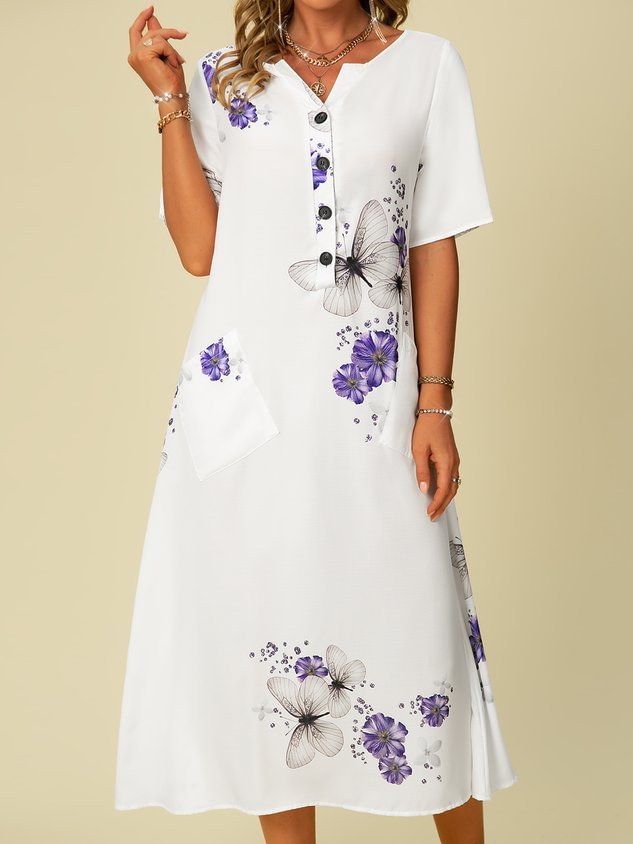 Plus Size Half Sleeve Cotton Weaving Dress