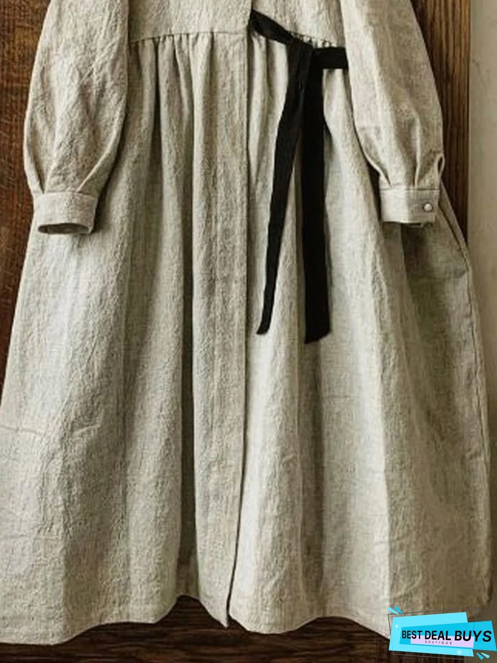 zolucky Vintage Plain Long Sleeve Casual Weaving Dress