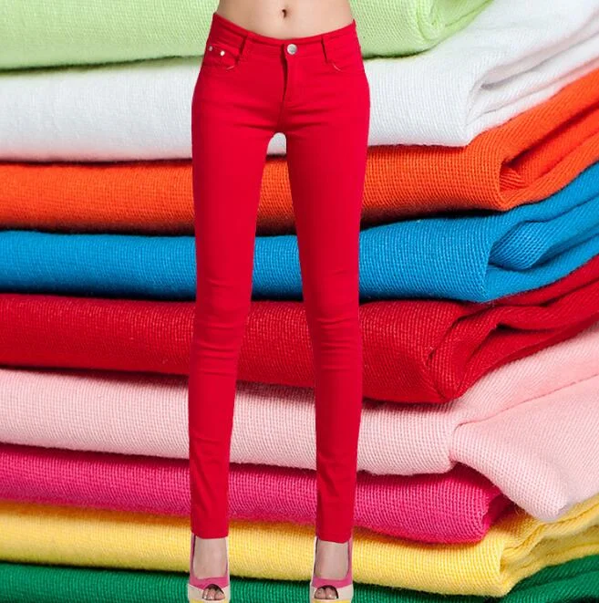 CUHAKCI Top Quality Women Pencil Pants Slim Trousers Woman Jeans Solid Girls Sweet Candy Color Femme Pantalon