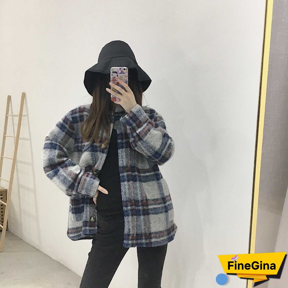 Dyed Pocket Overshirt Check Wool Blend Shirt Jacket