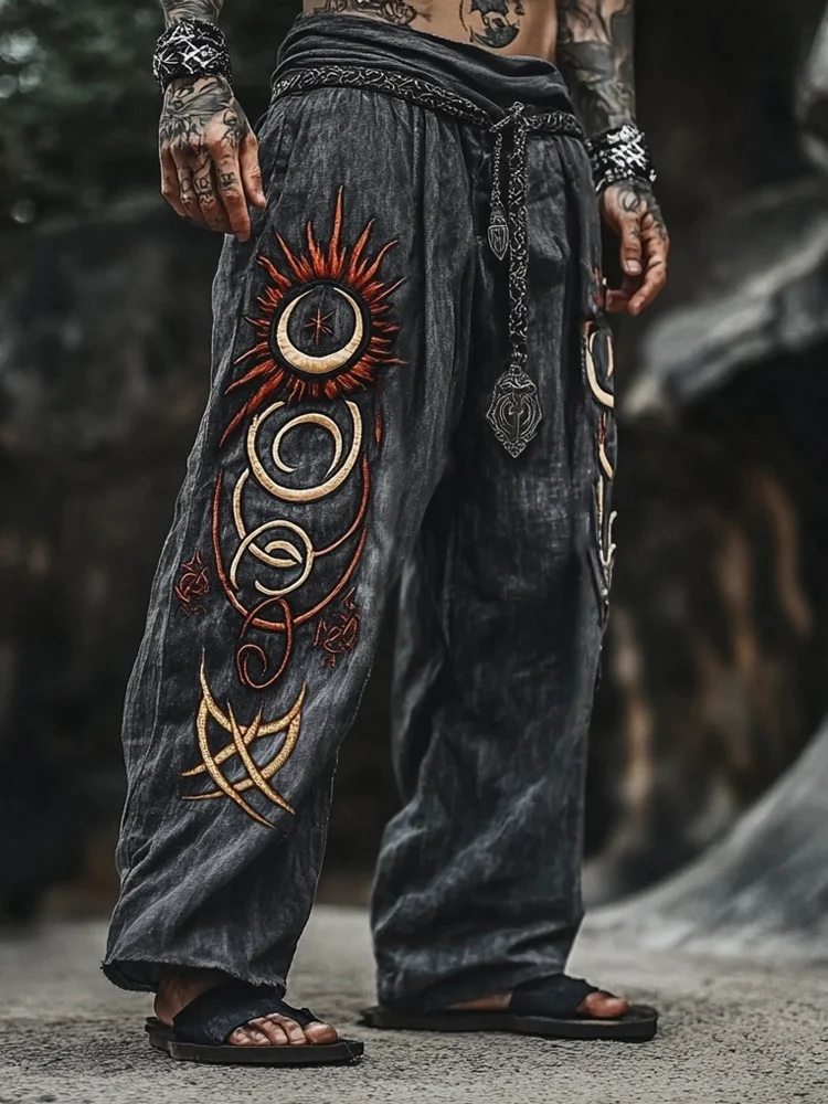 Men's Vintage Viking Tribal Celtic Art Linen Pants / Rvogue / Rvogue