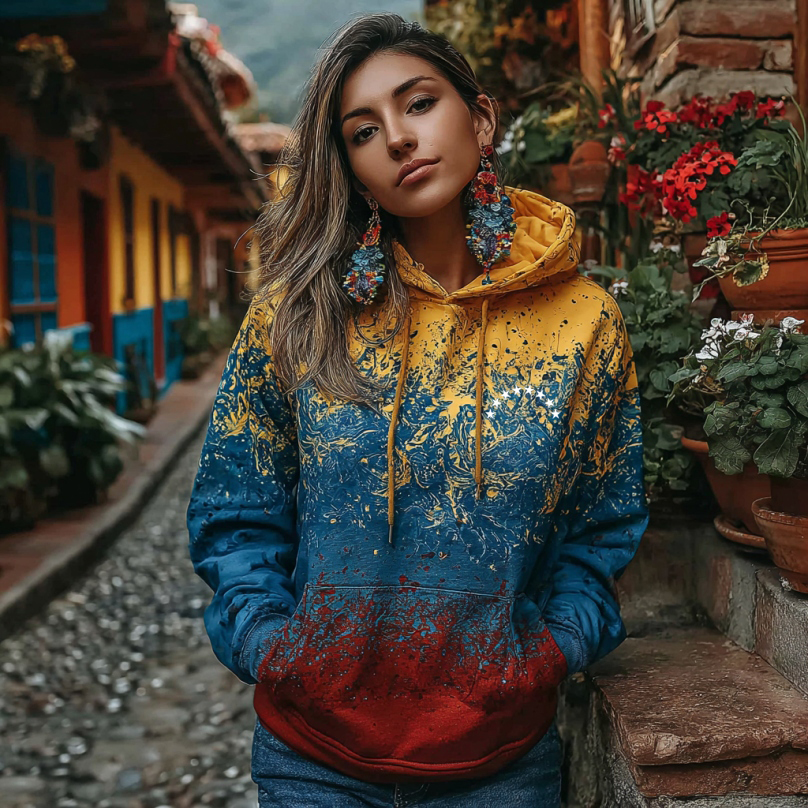 Women's Vintage Venezuelan Floral Art Pattern Casual Hoodie artswardrobe