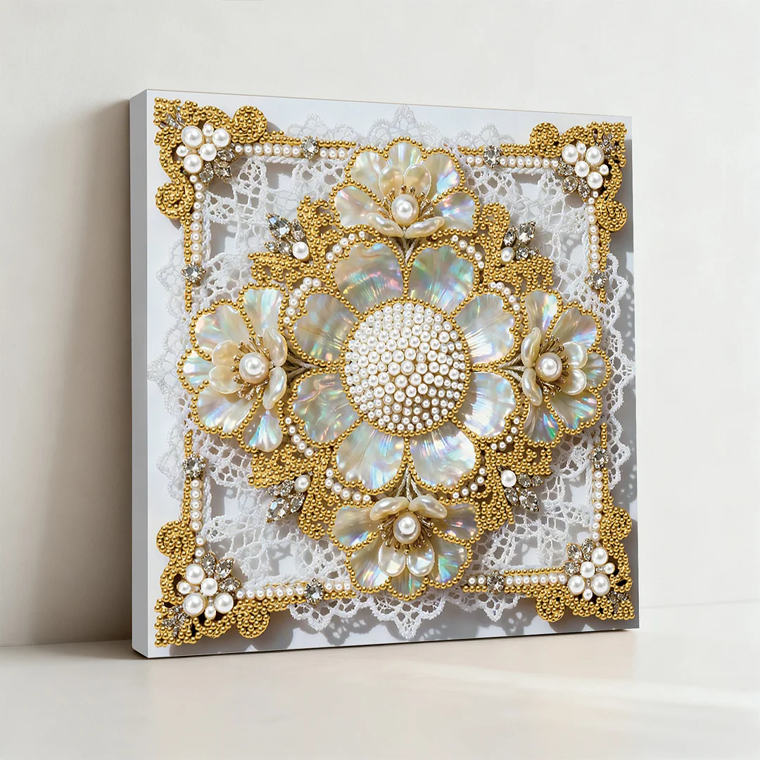 Flowers DIY Pearl Diamond Art Kit for Adults Home Decor 25x25cm With Frame