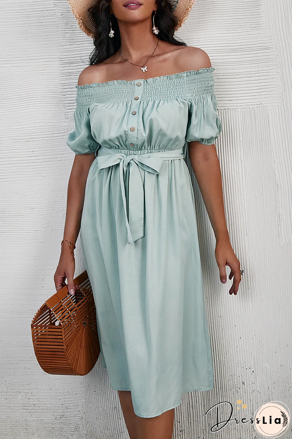 Fashion Elegant Solid Buckle With Belt Off The Shoulder A Line Dresses
