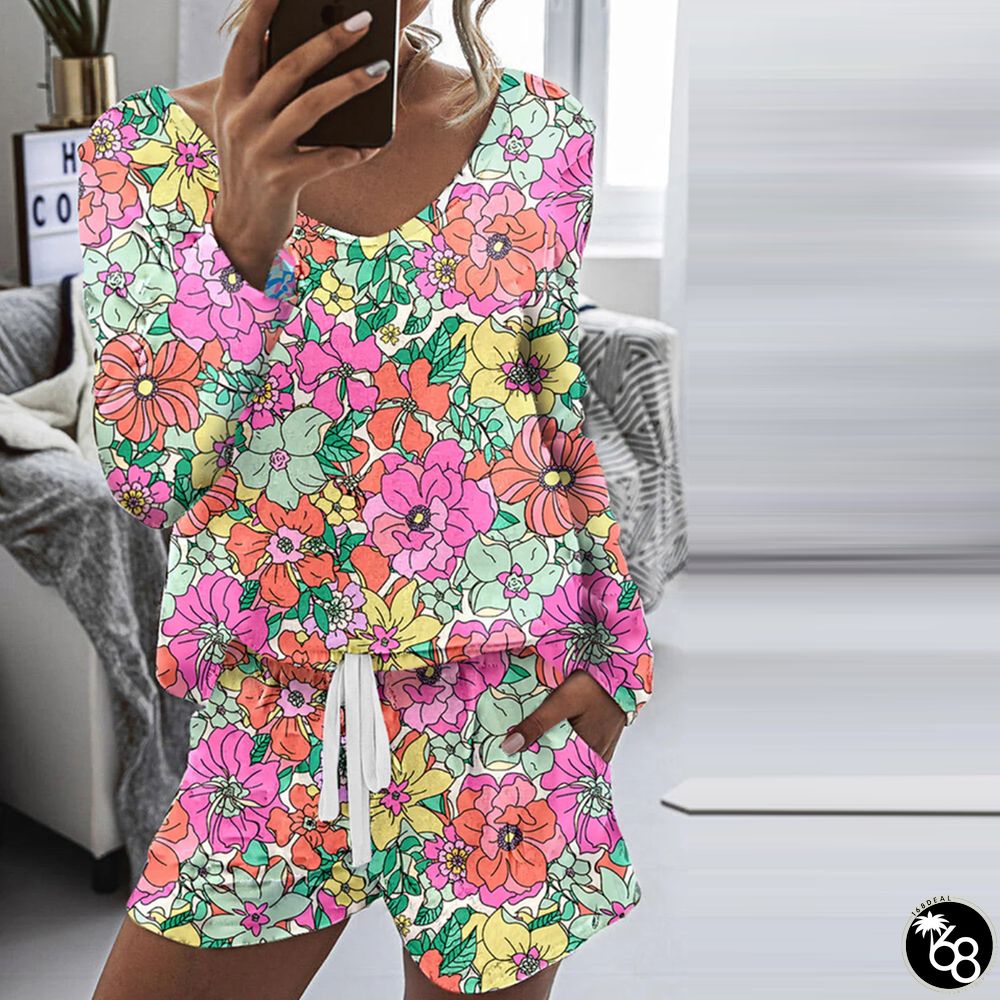 Showy Floral Print Long Sleeve Two Piece Set | 168DEAL