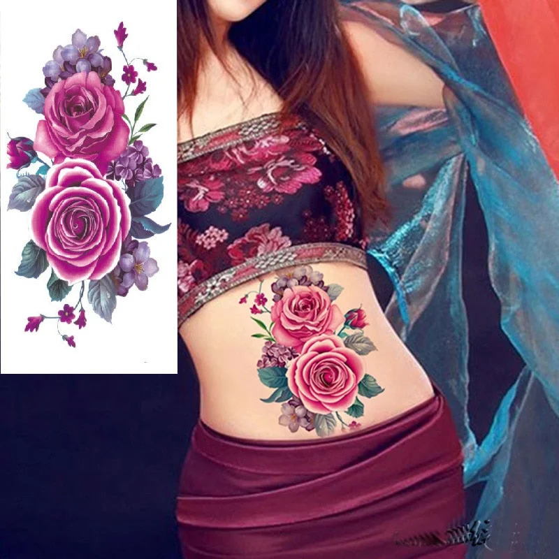 1 Piece Temporary Tattoo Sticker Colorful Peach Blossom Design Women Shoulder Body Art Water Transfer Tattoo Sticker Fashion