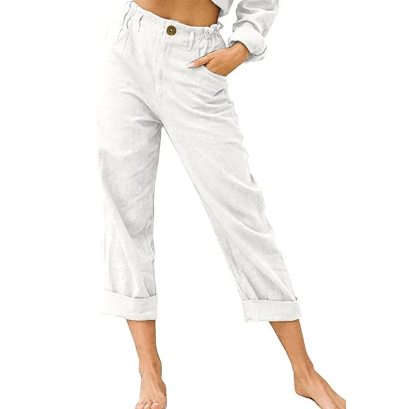 Women's Cotton Linen Casual Solid Color Trousers