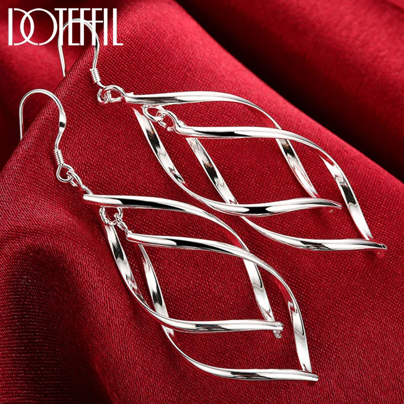 DOTEFFIL 925 Sterling Silver Geometric Surround Twist Drop Earrings For Women Jewelry