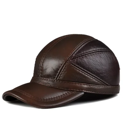 RY122 Mens Genuine Leather Pilot Hat Male Winter Real Cow Skin Casual Wear Baseball Caps Outdoors Korean Plate Flying Hats