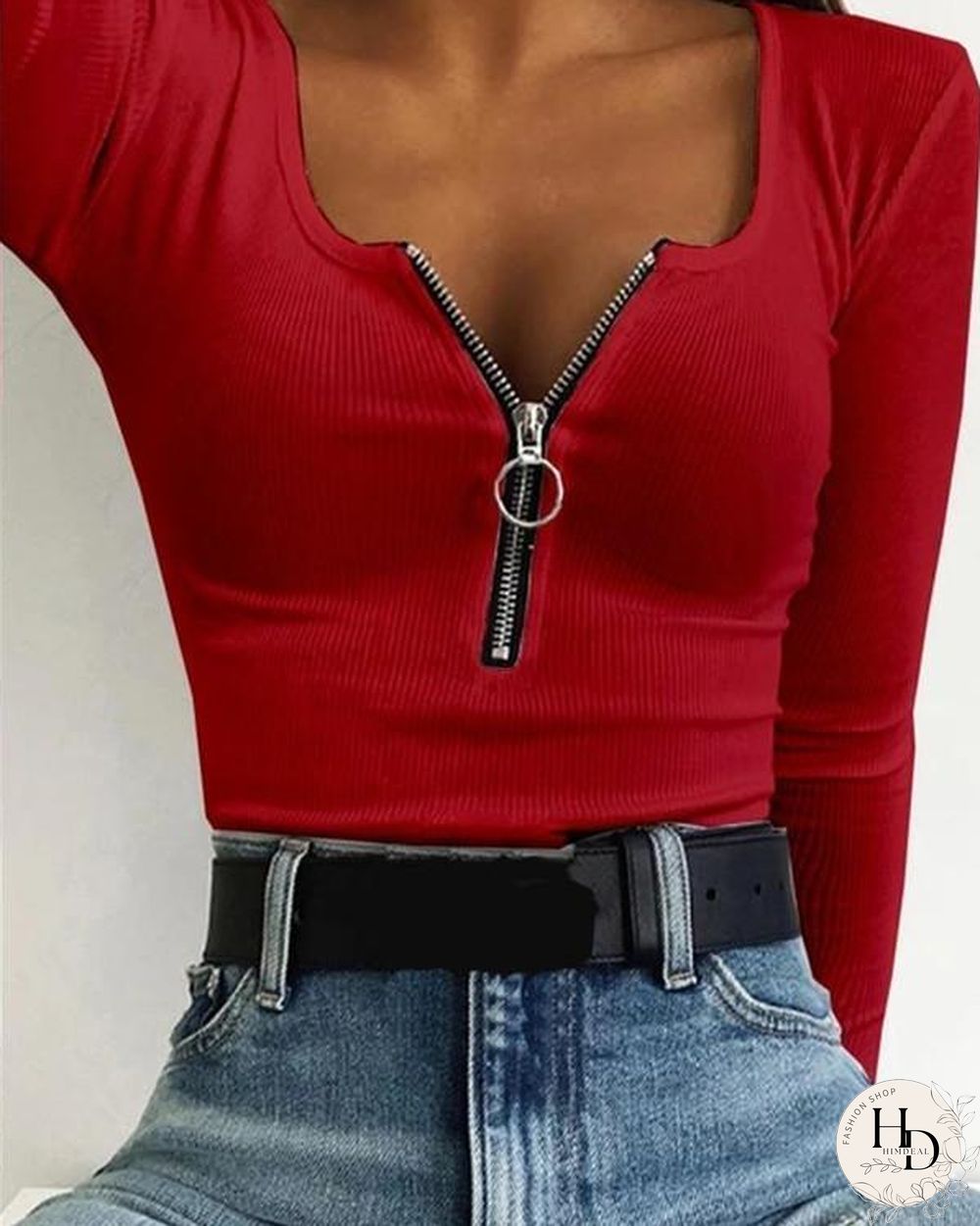 Casual Stretch Stretch Zipper T-Shirt