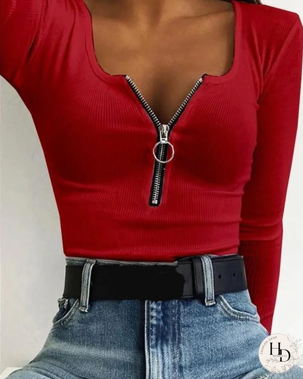 Casual Stretch Stretch Zipper T-Shirt