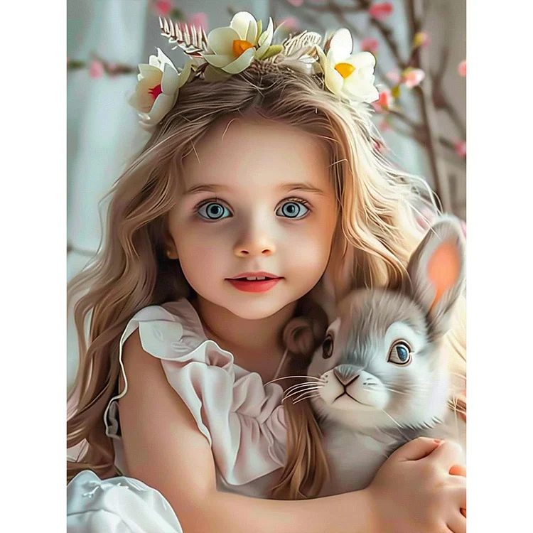 Little Girl And Bunny 30*40CM (Canvas) Full Round Drill Diamond Painting gbfke