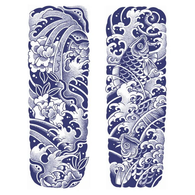 2 Sheets Fish Wave Full Arm Semi-Permanent Juice Ink Tattoo