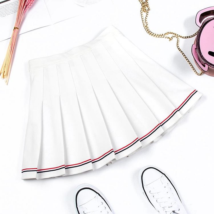 Pure Color Uniform A-line High Waist Pleated Skirt - Modakawa Modakawa
