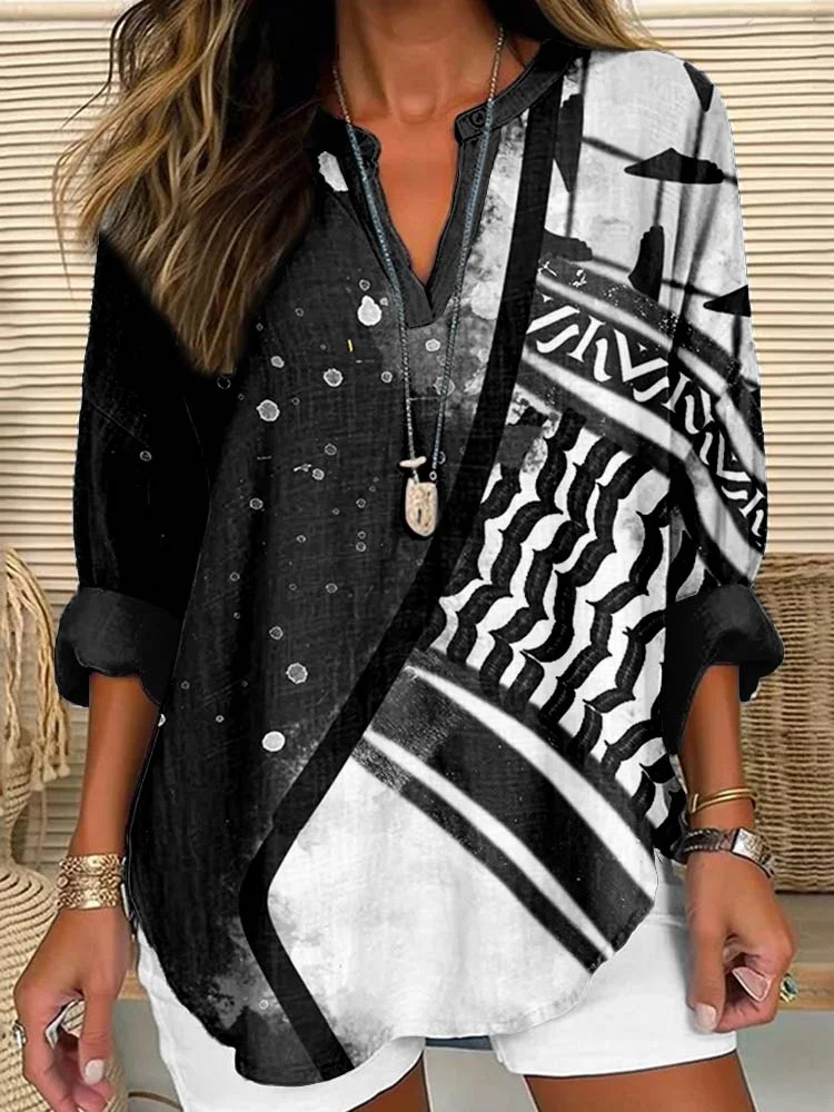 Keffiyeh Palestine Inspired Linen Blend Cozy Shirt