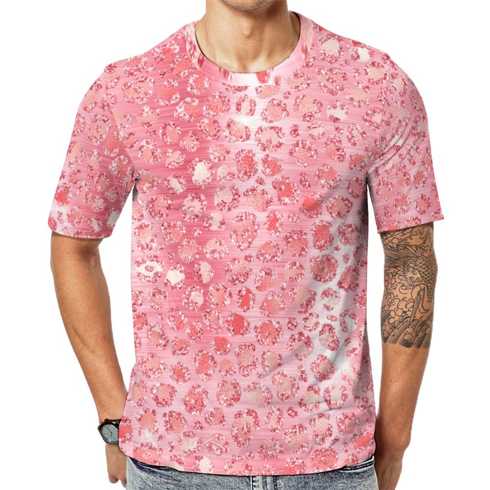 Pink Leopard Ombre Sparkle Short Sleeve Print Unisex Tshirt Summer Casual Tees for Men and Women Coolcoshirts