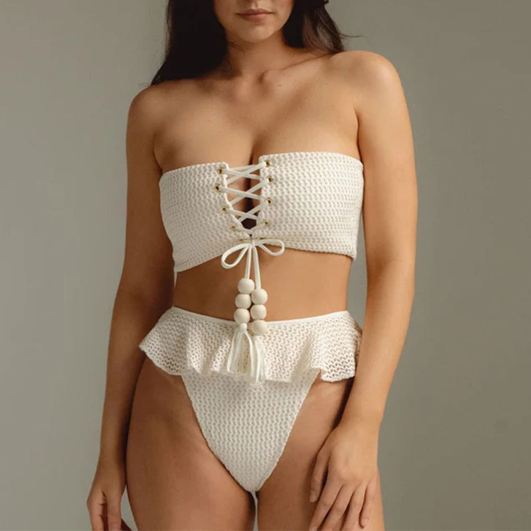 Ruffle Cross Straps Bikini Swimsuit