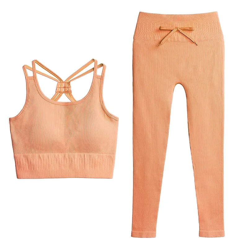 SVOKOR Sport Two Piece Sets Women Gym Tracksuits Workout 2Pcs Sexy Running Leggings Cycling Shorts Fitness Vest Short Crop Tops