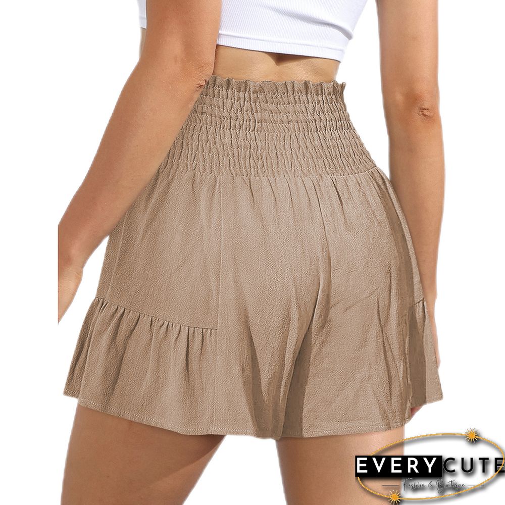 Khaki Ruffle Hem Tie Waist Wide Leg Culotte