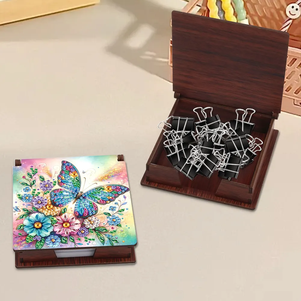 1pc Butterfly Pattern DIY Diamond Painting Note Box w/ 160 Notes Office Decor