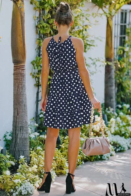 MidiSono - Polka Dot Tiered Halter Dress