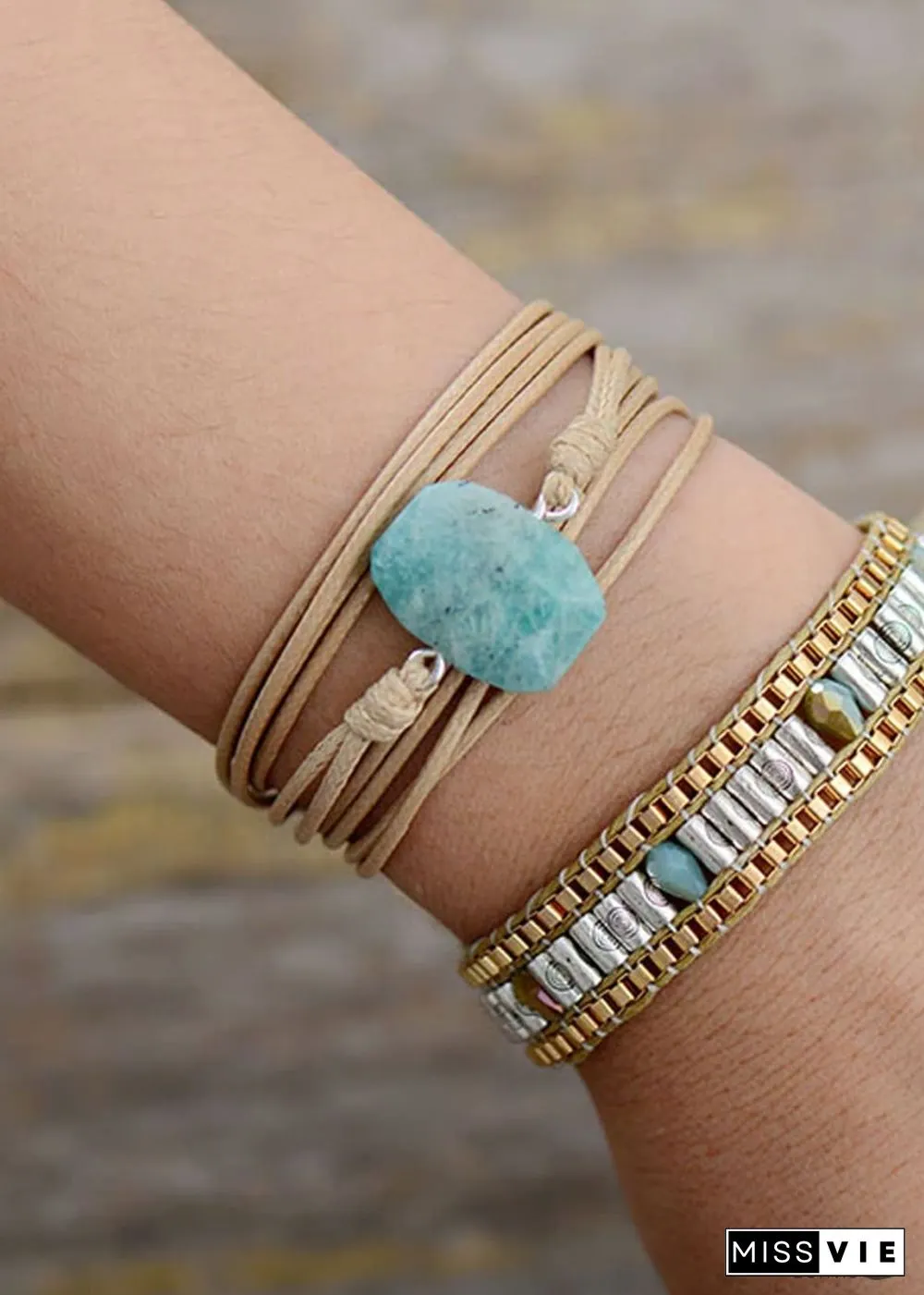 Boho Bracelet, Rope Wrap Bracelet, Blue Amazonite