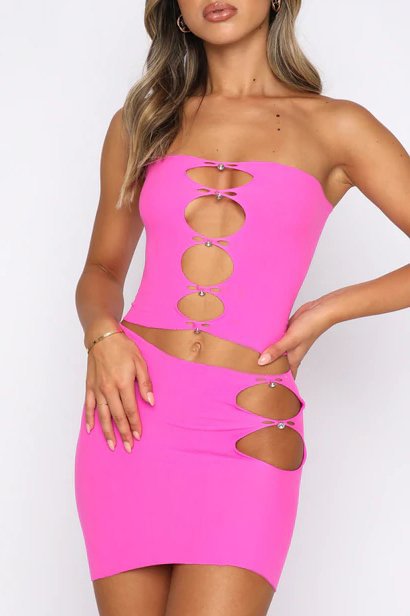 Pink Cutout Diamante Short Crop Top 