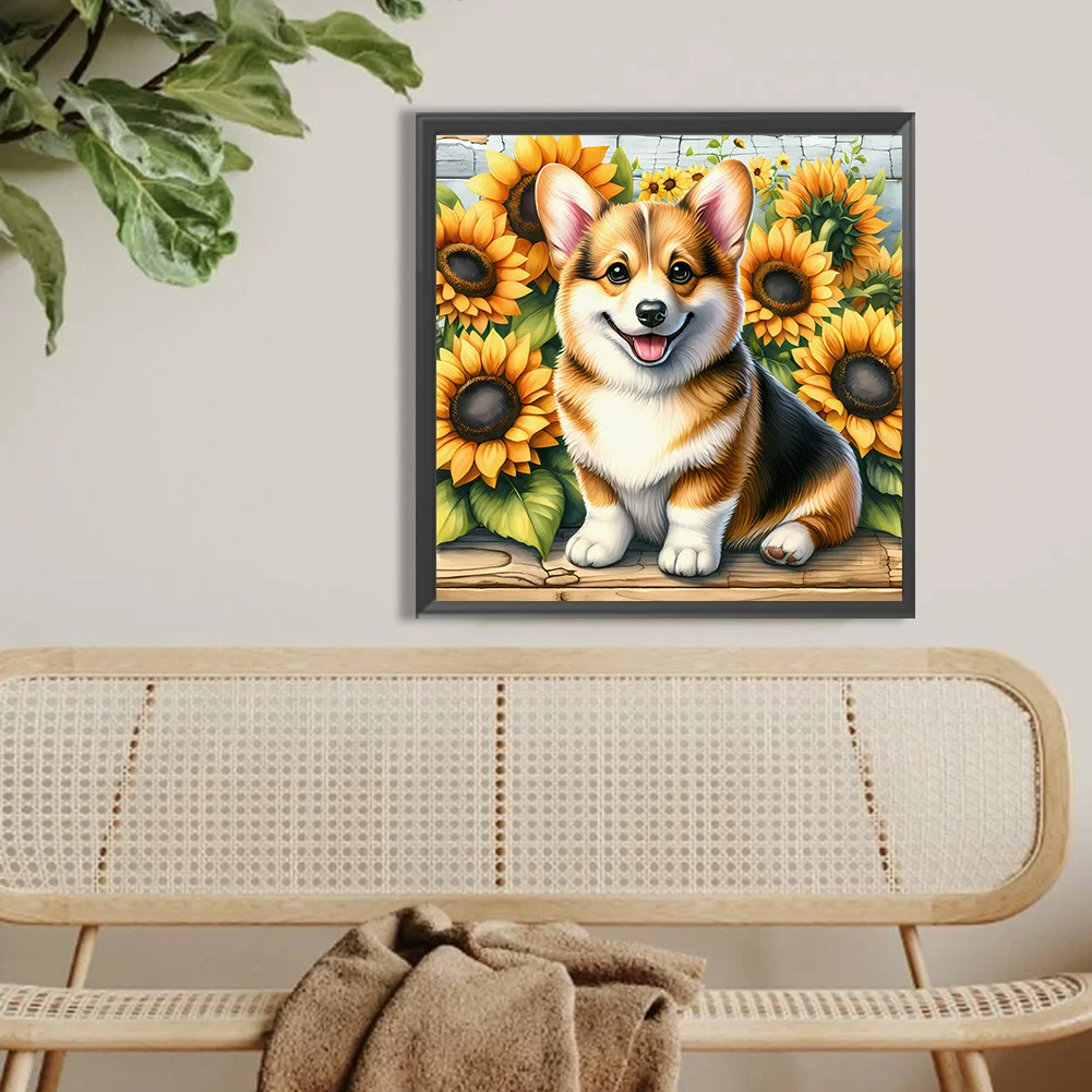 Diamond Painting - Full Round Drill - Sunflower Corgi(Canvas|40*40cm)