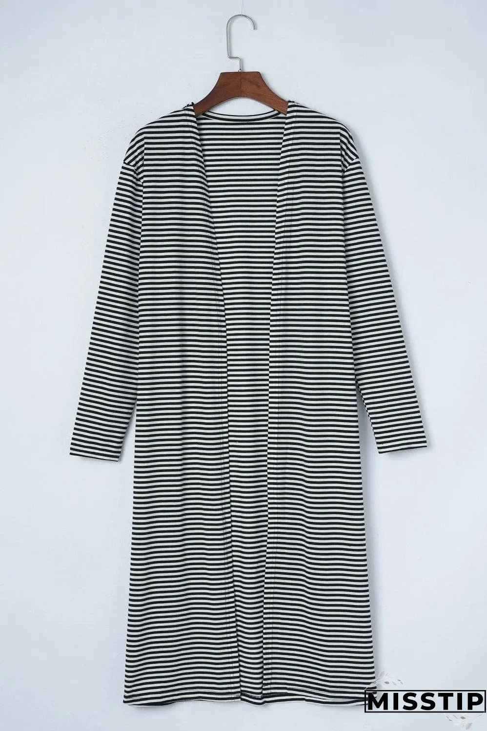 Stripe Open Front Long Cardigan