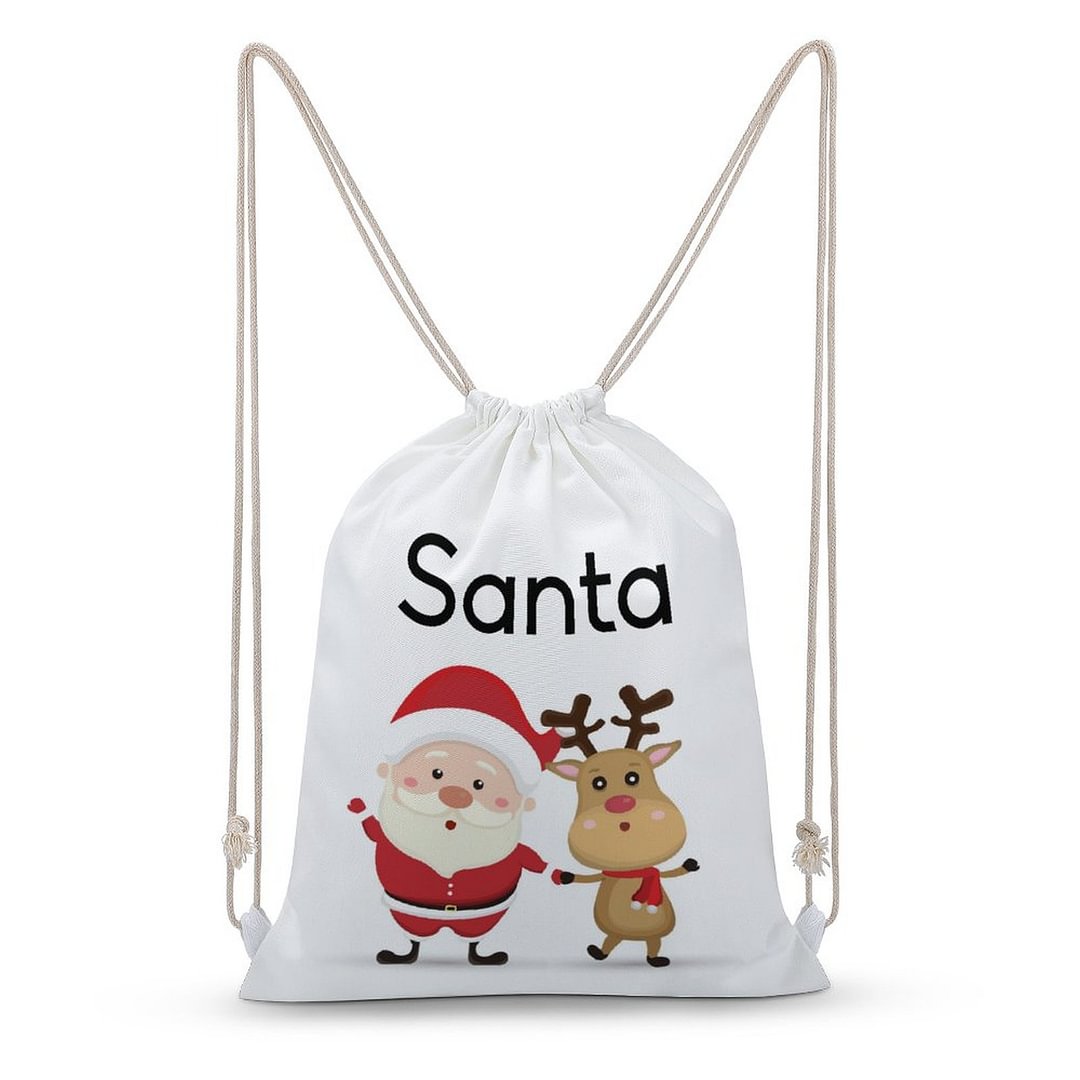 Personalized Text Santa And Reindeer Drawstring Backpack