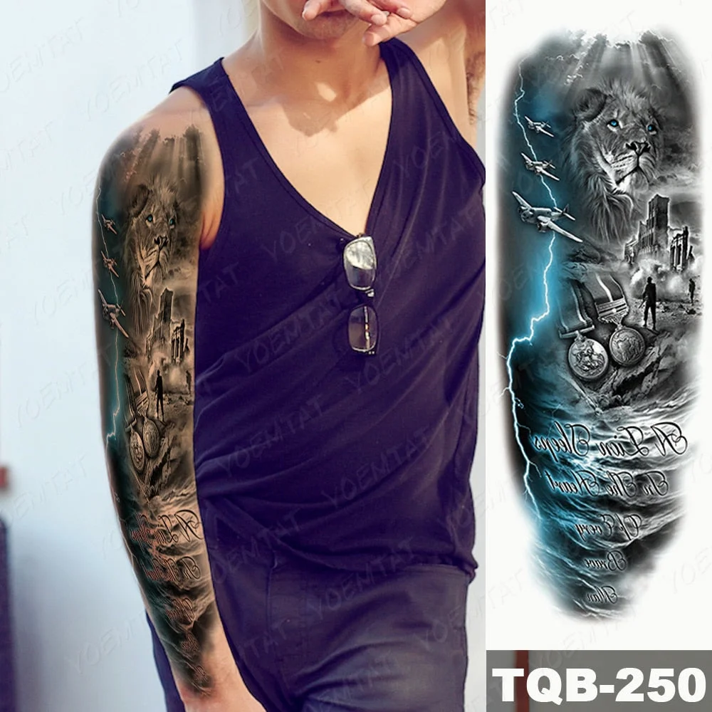 Waterproof Temporary Full Arm Tattoo Sticker Zeus Ancient Greek Poseidon Black Flash Tatoo Man Body Art Fake Sleeve Tatto Female