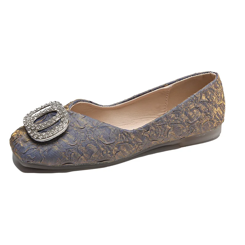 Yyvonne Water Drill Shallow Mouth Single Shoes Women's Head Flat-Soled Single Shoes Women's Spring New Folds Comfortable Soft Bean Bean Shoes