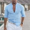 Men's Linen Shirt Henley Casual Outdoor Shirt Long Sleeve Plain Collar Casual Hawaiian Clothing by Inlyline