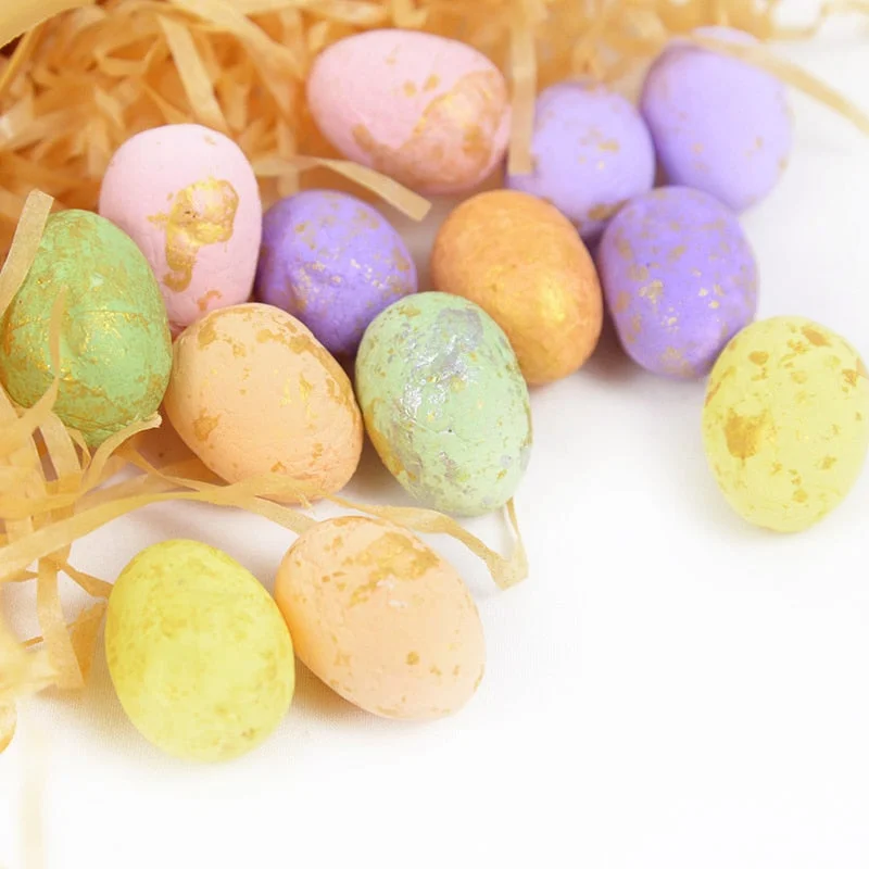 50pcs 2.5cm Foam Easter Eggs With Basket Colorful Painted Bird Pigeon Egg Happy Easter Party Decoration Kids Toy Gift Home Decor