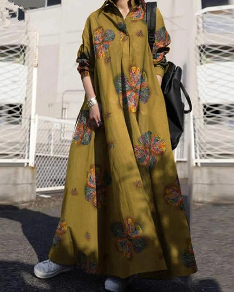 Women's Tribal Print Vintage Loose Maxi Dress
