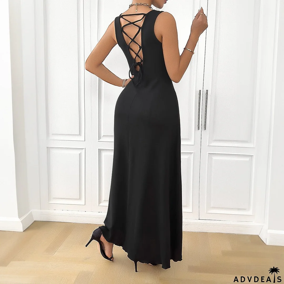 Chic Solid Color Sleeveless Dress for Women