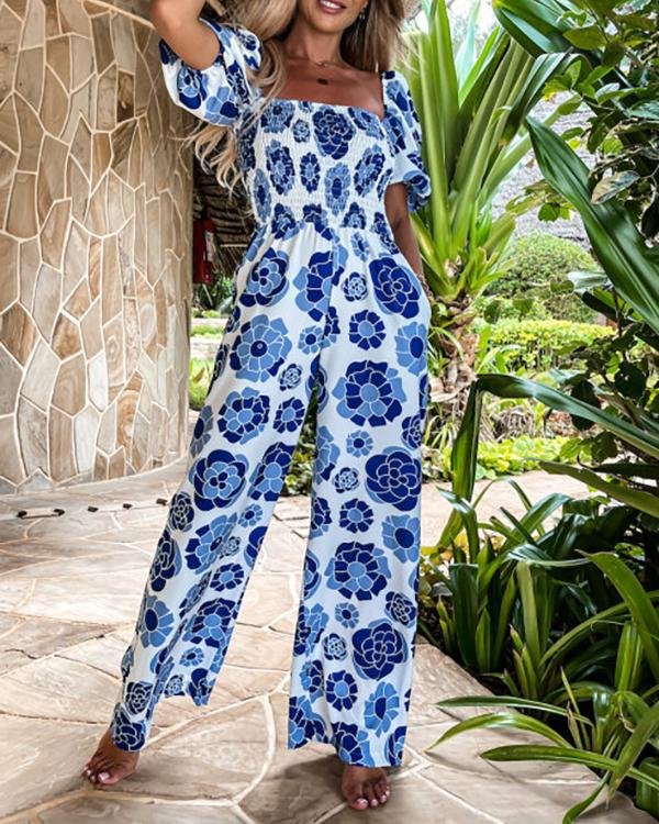 Casual Comfortable Printed Wide-leg Jumpsuit - Chicaggo